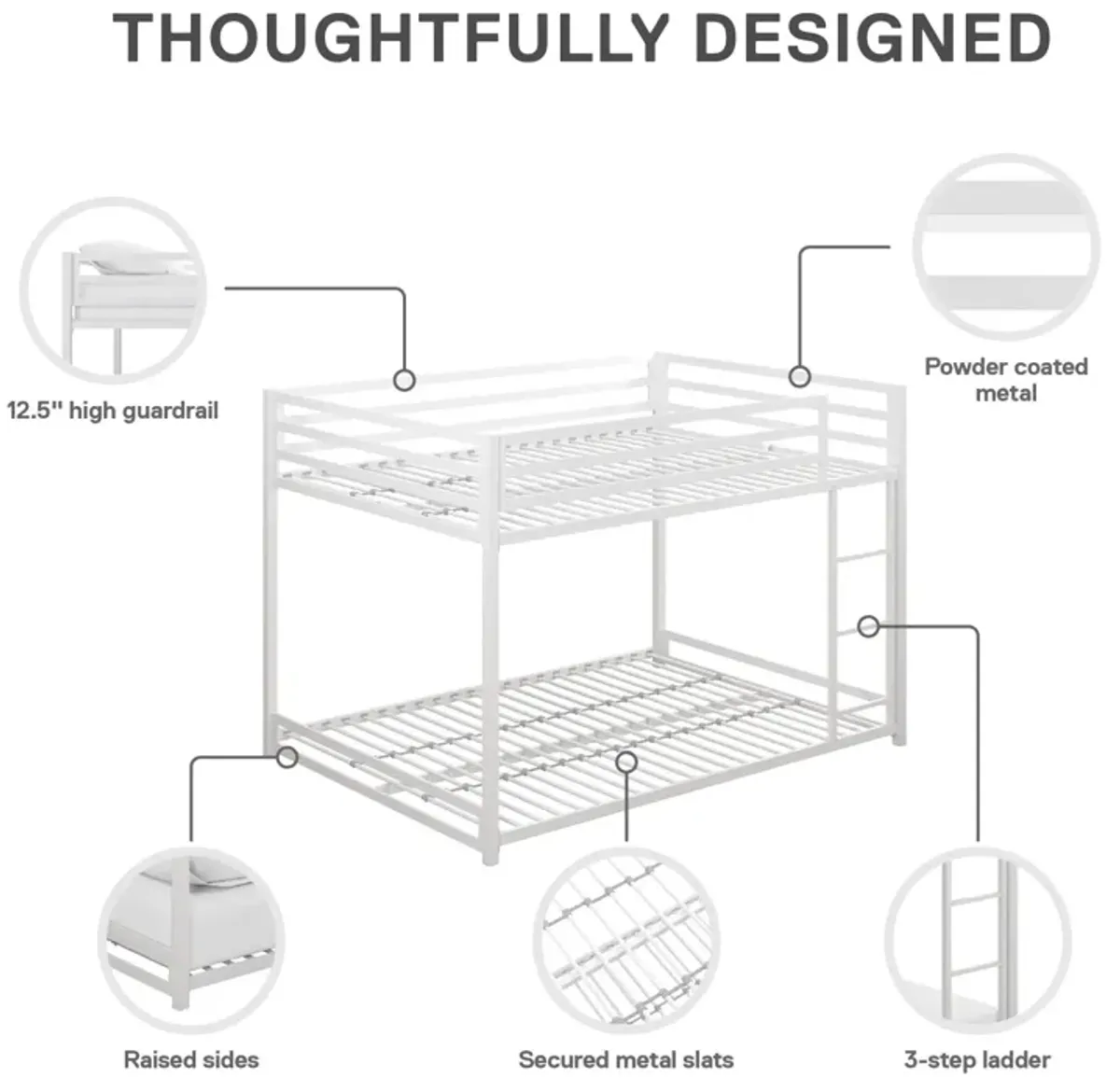 Miles Full Over Full Metal Bunk Bed with Metal Slats and Integrated Ladder