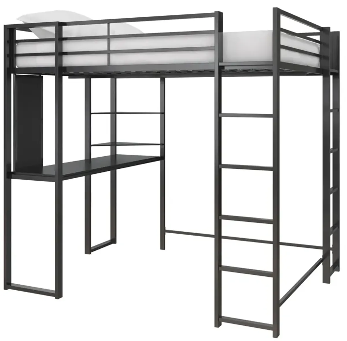 Abode Metal Loft Bed with Built in Desk and Storage Space