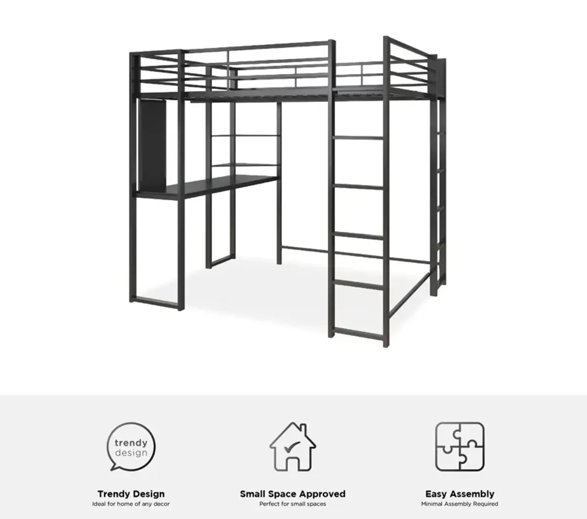 Abode Metal Loft Bed with Built in Desk and Storage Space