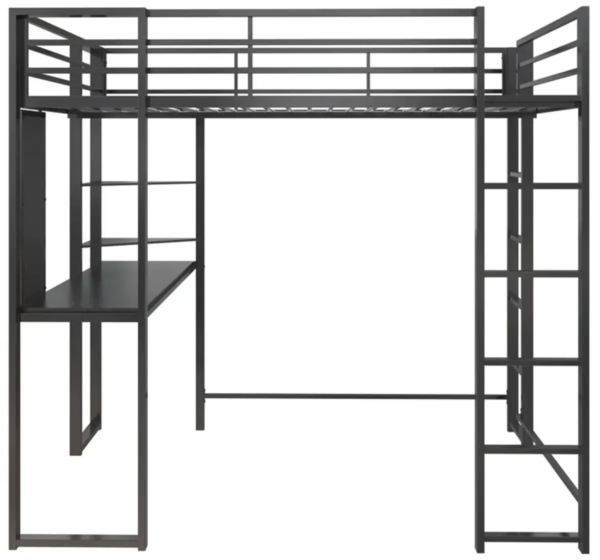 Abode Metal Loft Bed with Built in Desk and Storage Space