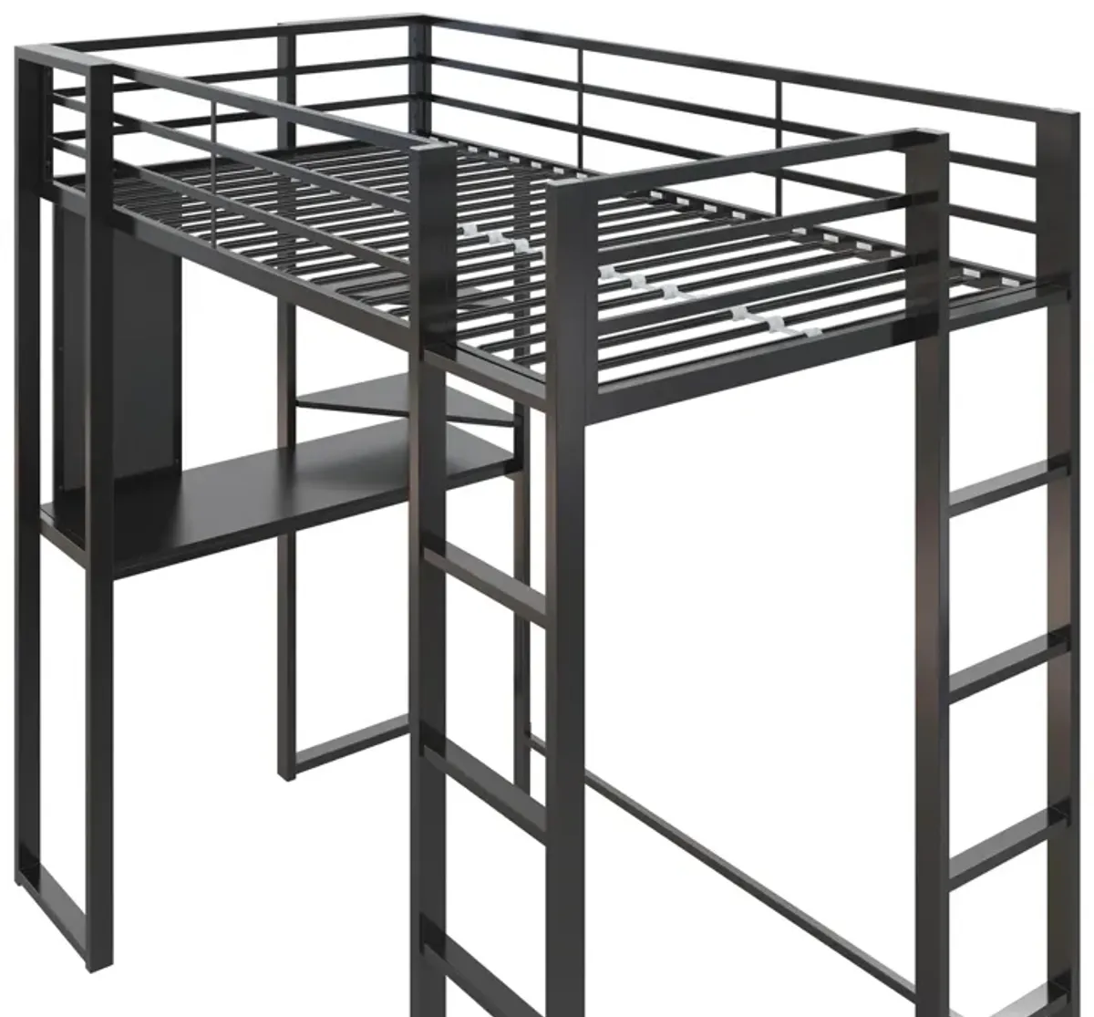 Abode Metal Loft Bed with Built in Desk and Storage Space