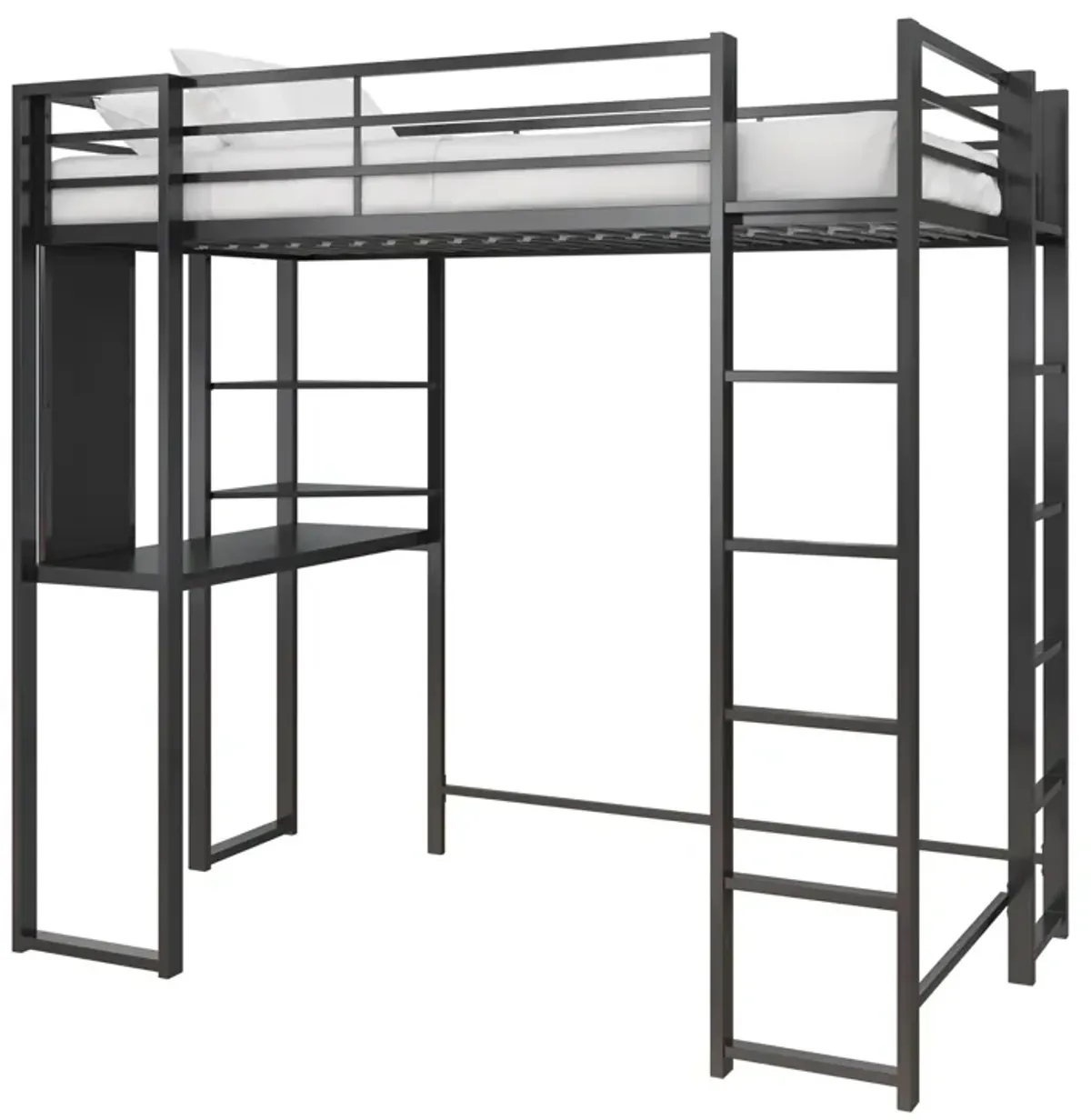 Abode Metal Loft Bed with Built in Desk and Storage Space