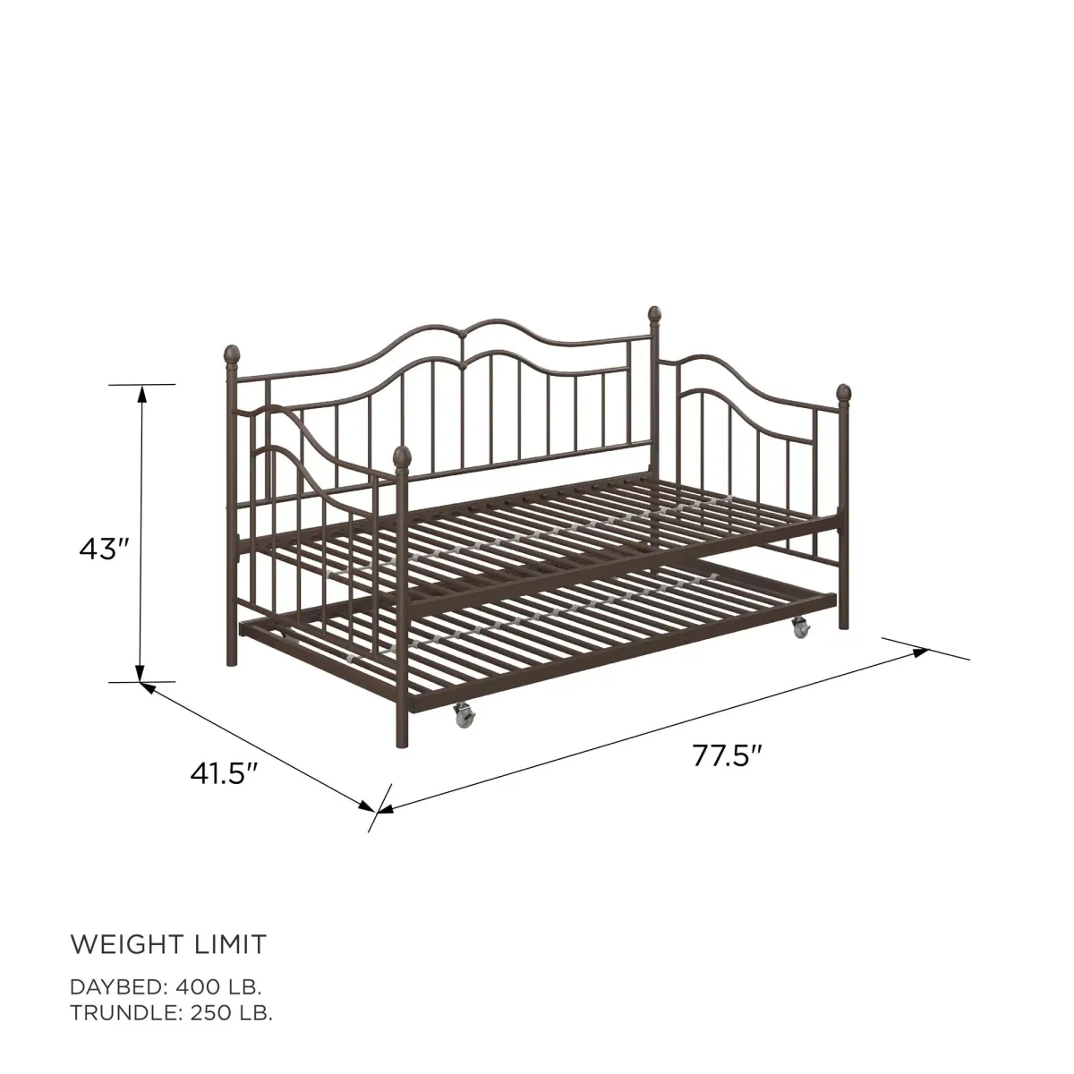 Tokyo Metal Daybed and Trundle Set with Metal Slats