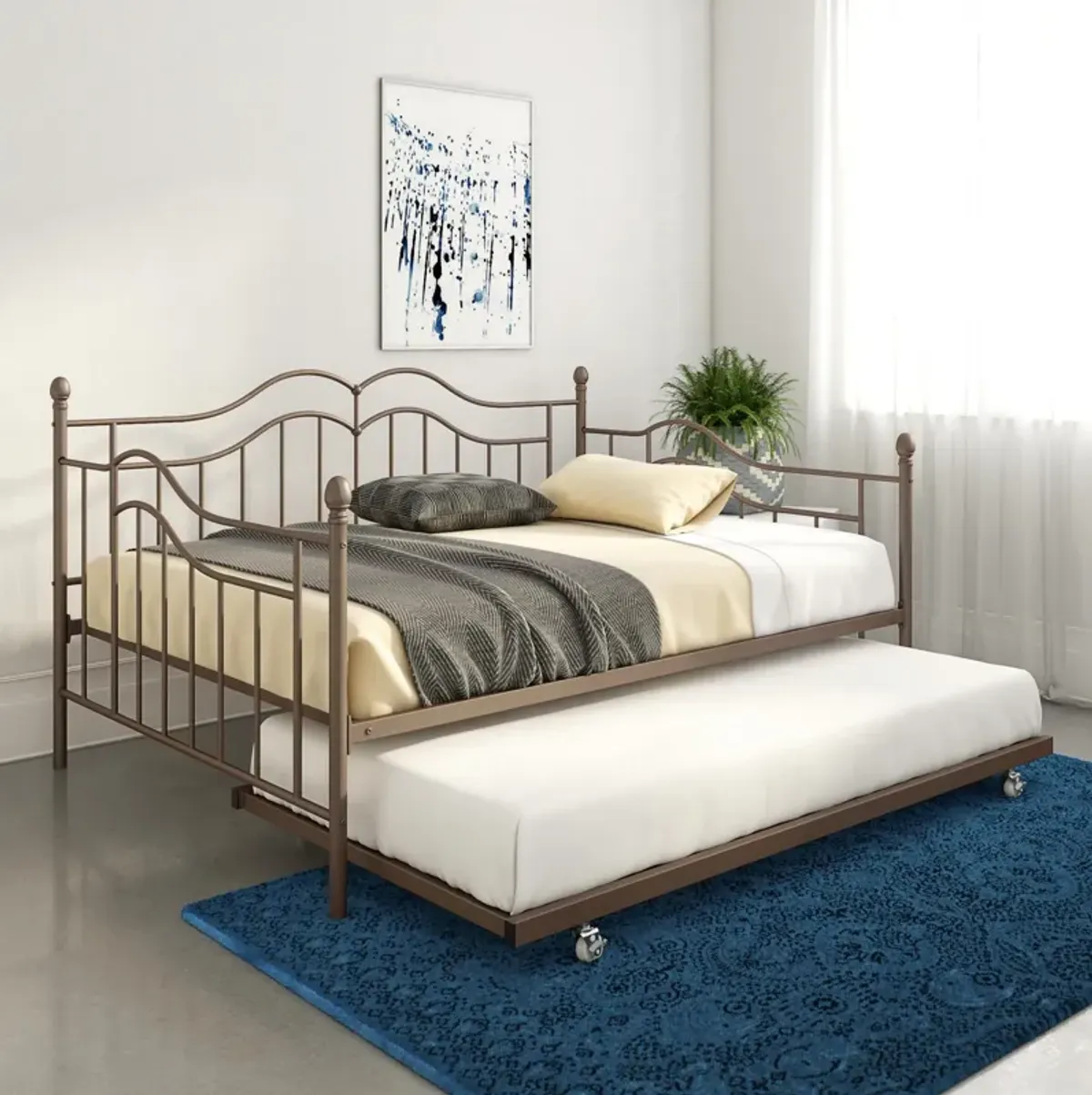 Tokyo Metal Daybed and Trundle Set with Metal Slats