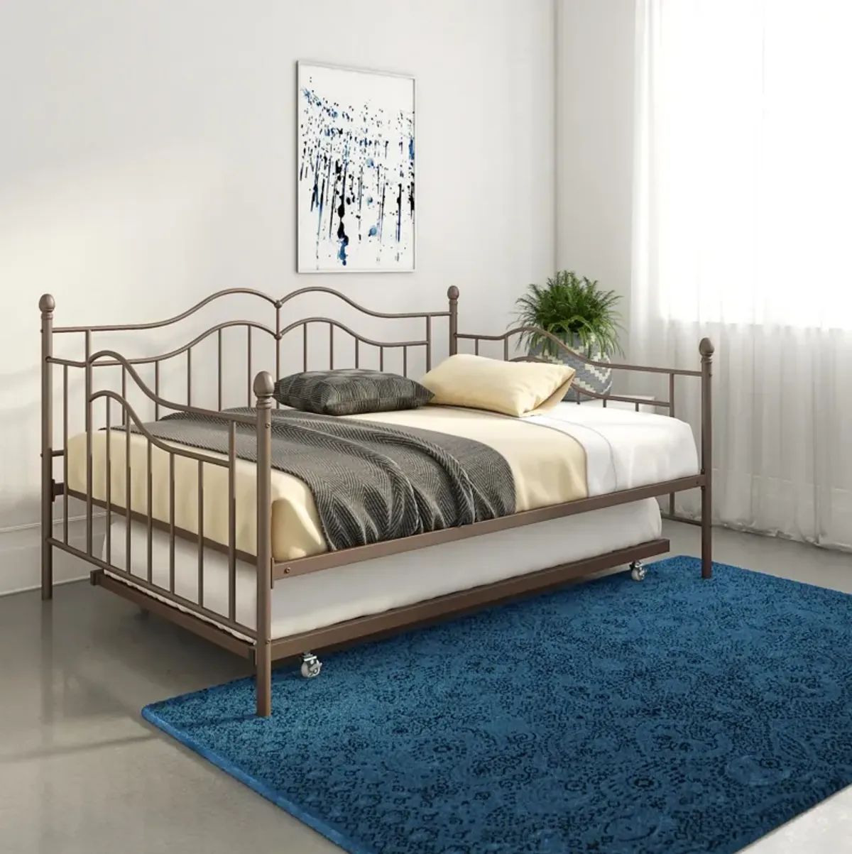 Tokyo Metal Daybed and Trundle Set with Metal Slats