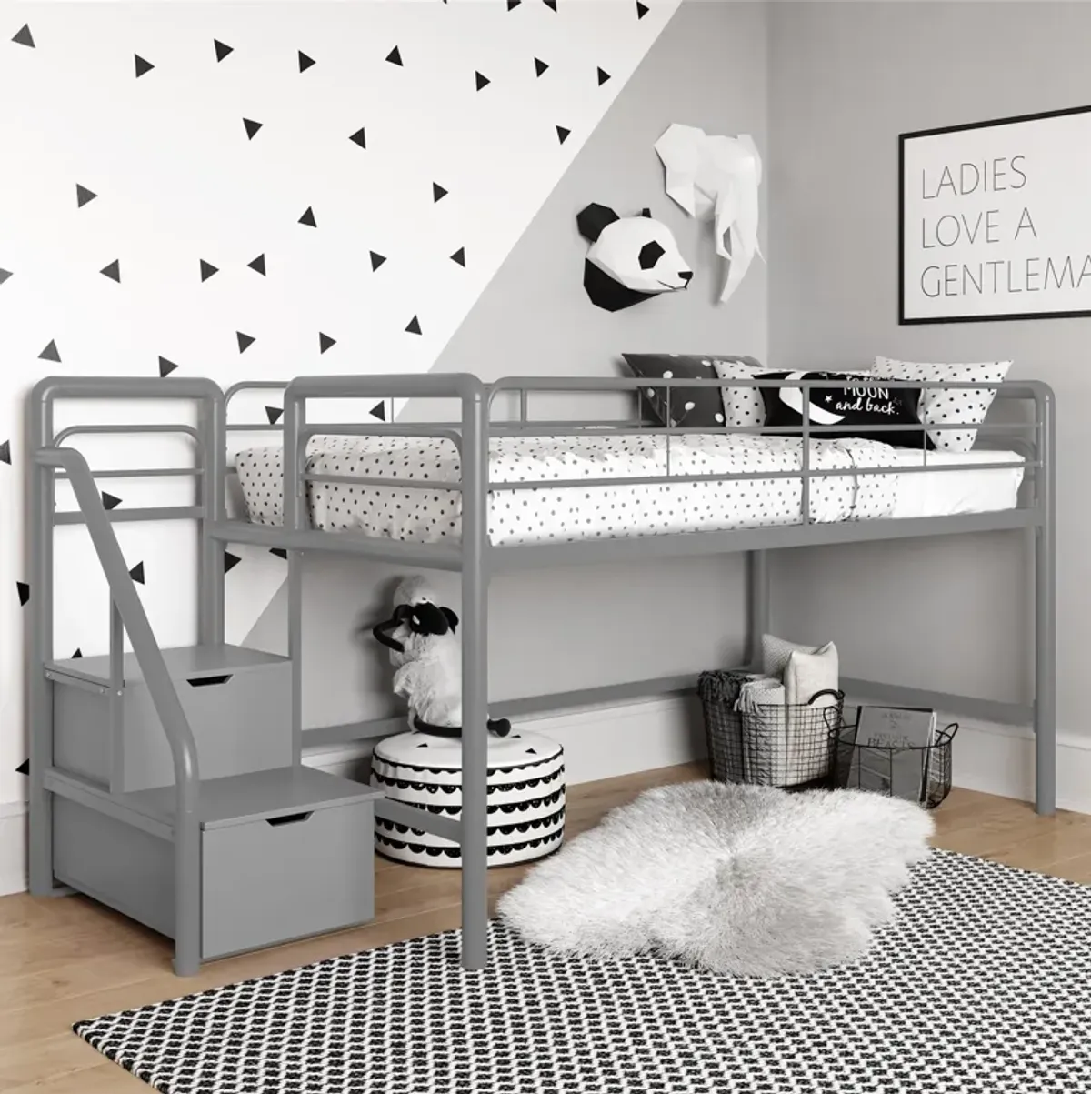 San Junior Low-Height Twin Loft Bed with Storage Steps