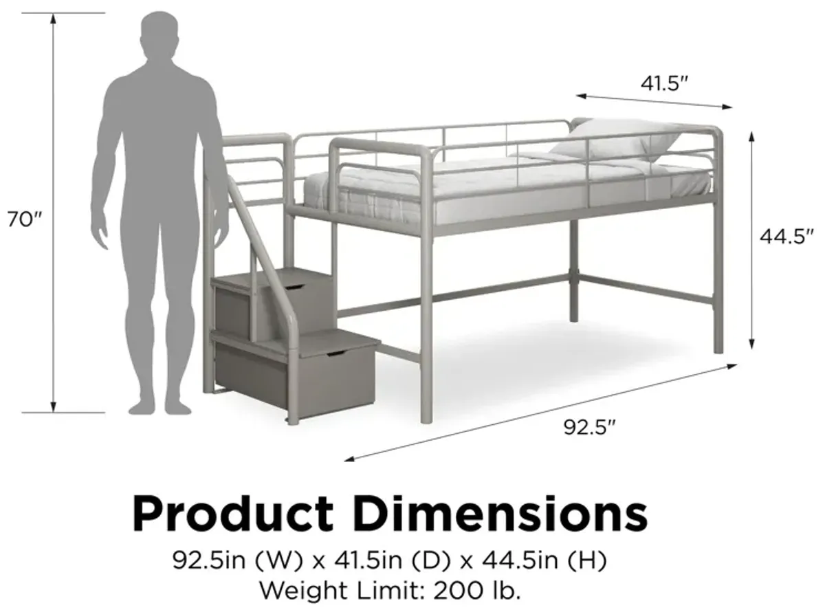 San Junior Low-Height Twin Loft Bed with Storage Steps