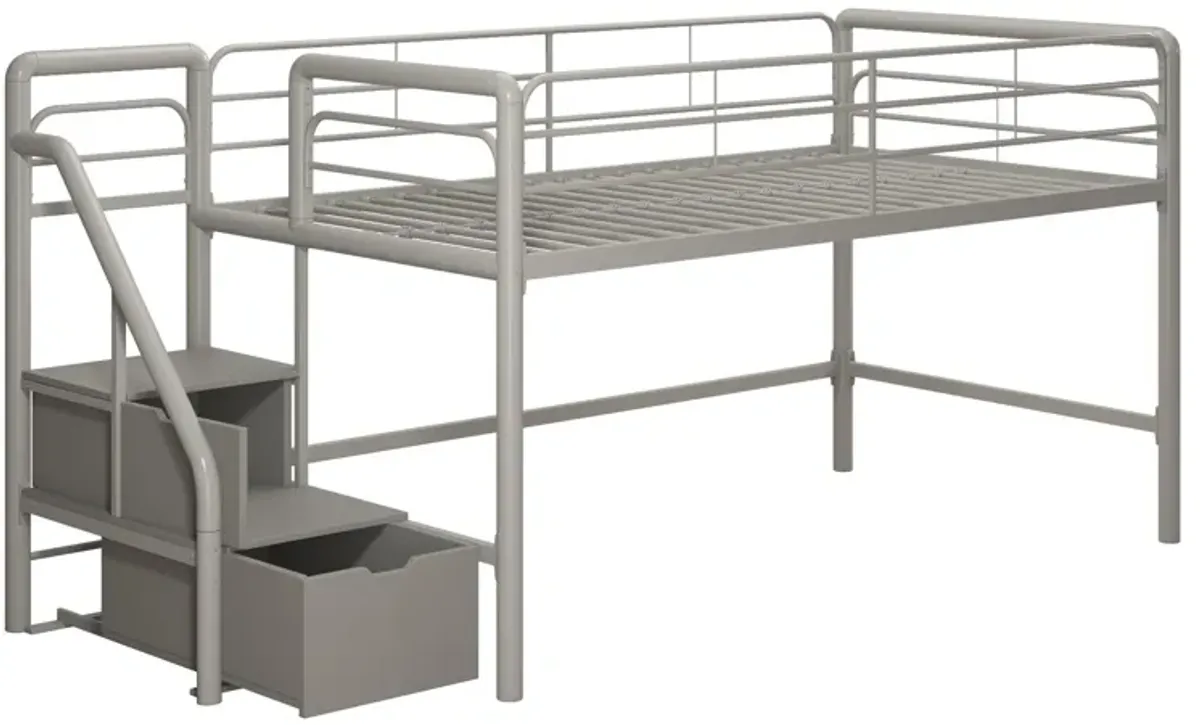 San Junior Low-Height Twin Loft Bed with Storage Steps