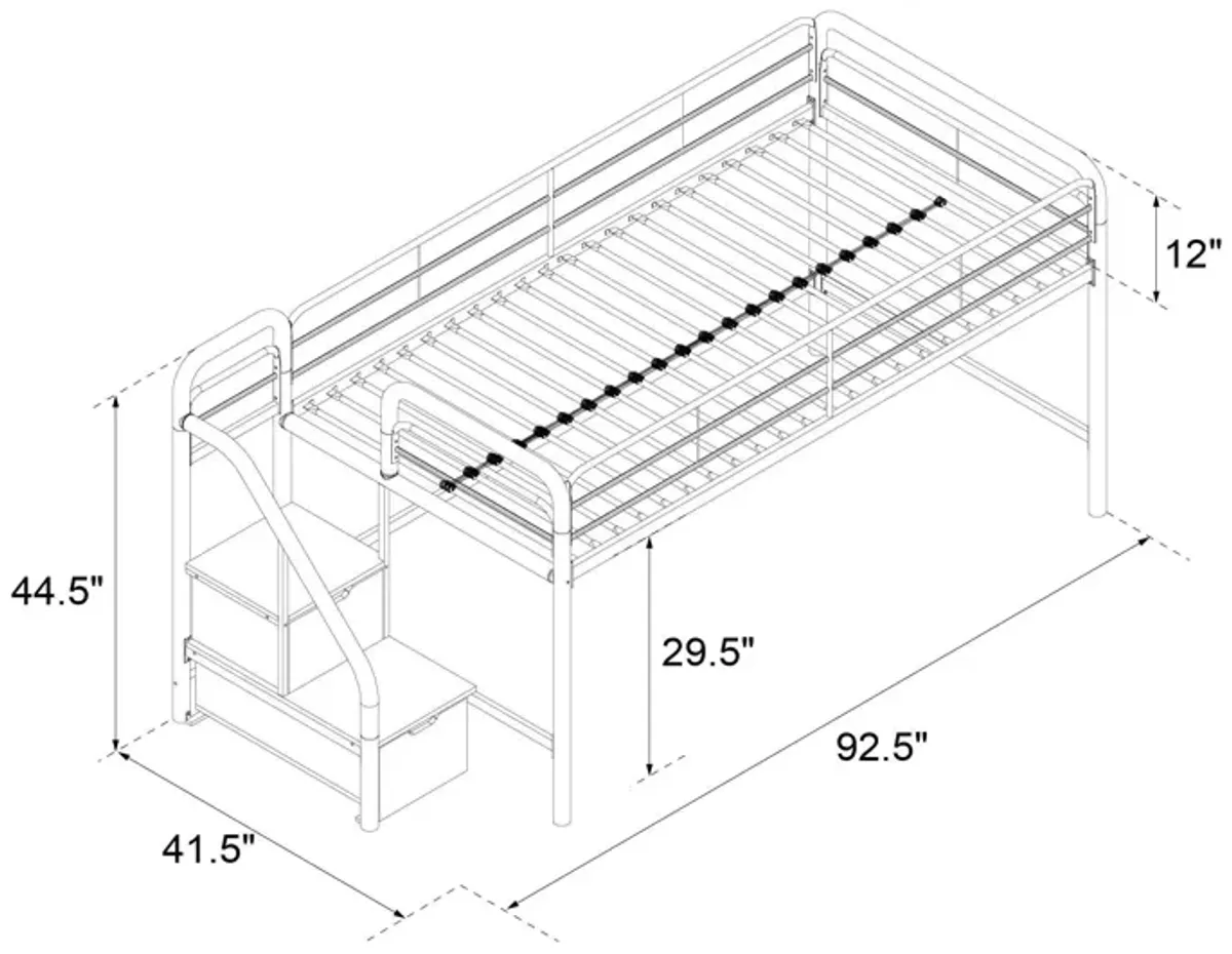 San Junior Low-Height Twin Loft Bed with Storage Steps