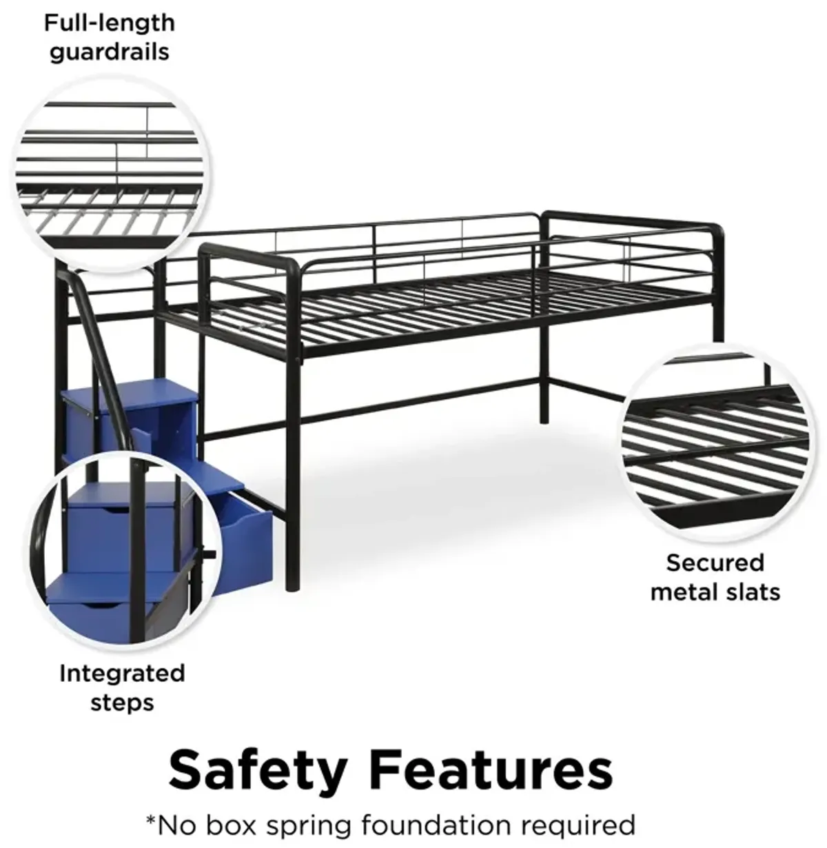 San Junior Low-Height Twin Loft Bed with Storage Steps