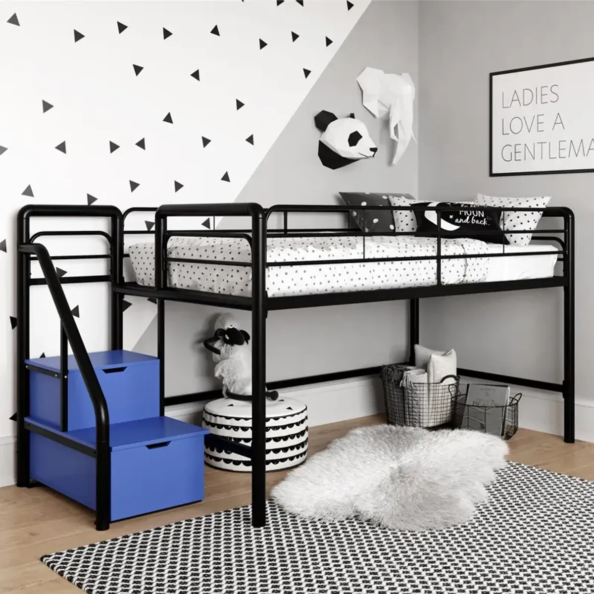 San Junior Low-Height Twin Loft Bed with Storage Steps