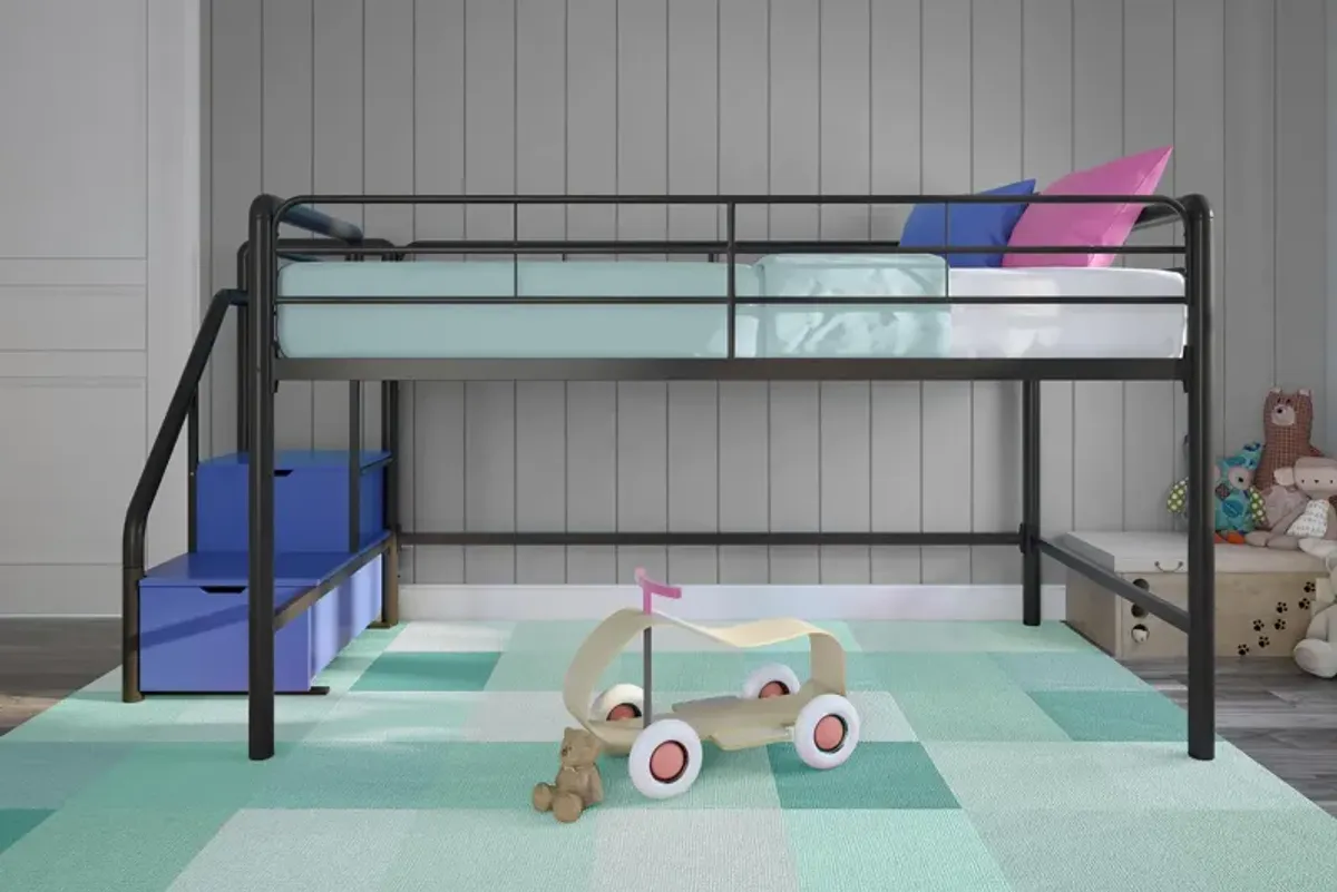 San Junior Low-Height Twin Loft Bed with Storage Steps