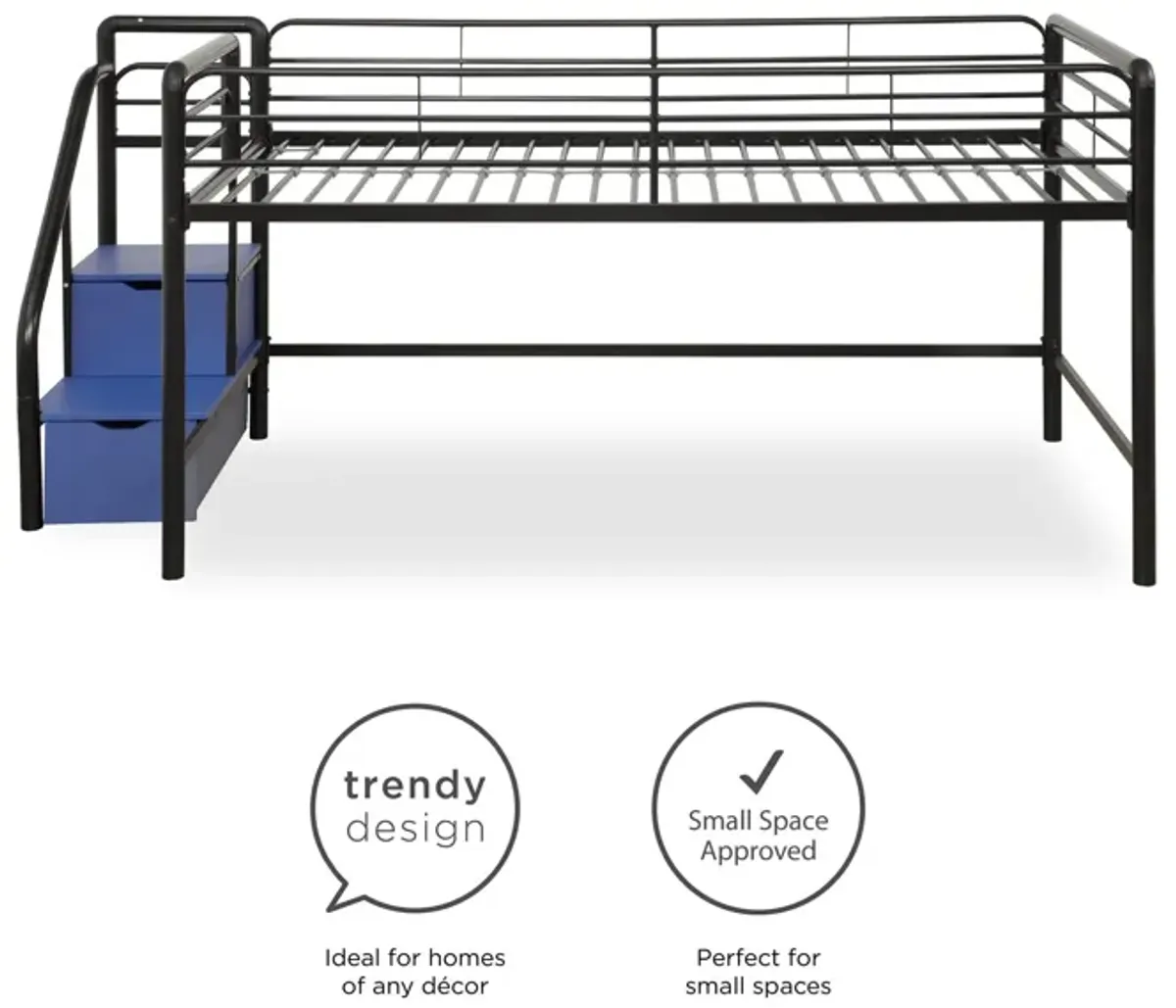 San Junior Low-Height Twin Loft Bed with Storage Steps