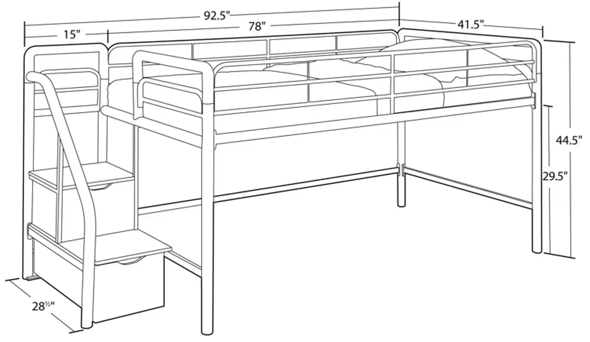 San Junior Low-Height Twin Loft Bed with Storage Steps