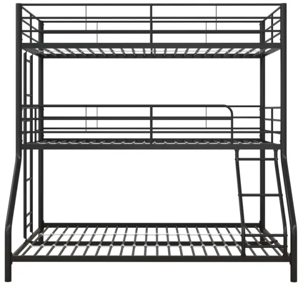 Metal Triple Bunk Bed with Metal Slats and 2 Integrated Ladders