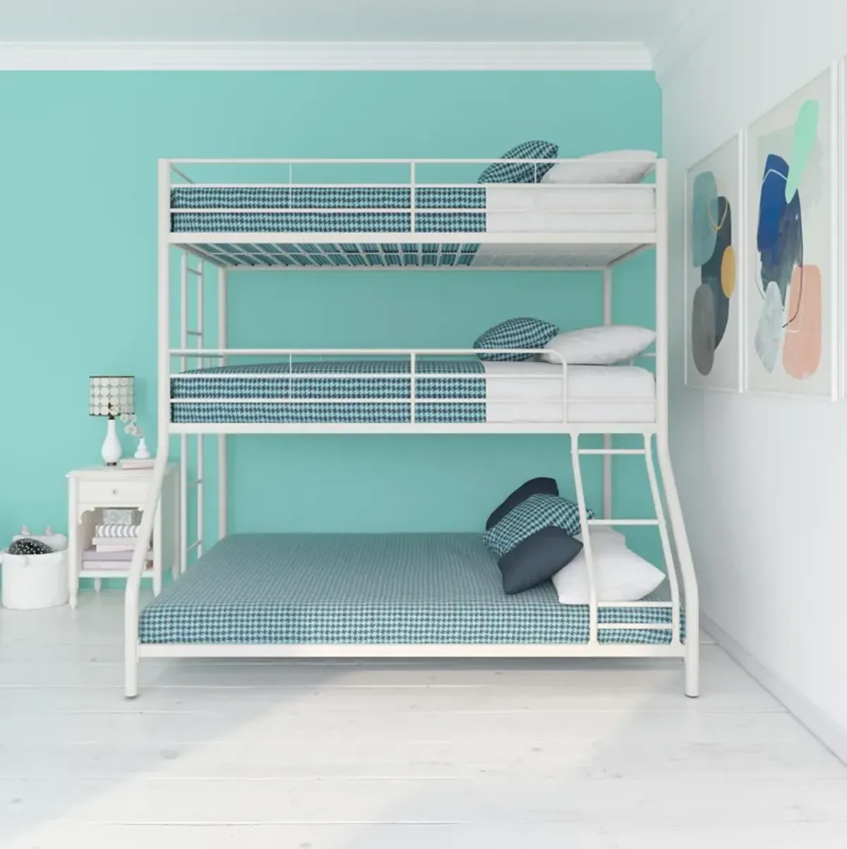 Everleigh Metal Triple Bunk Bed with Metal Slats and 2 Integrated Ladders