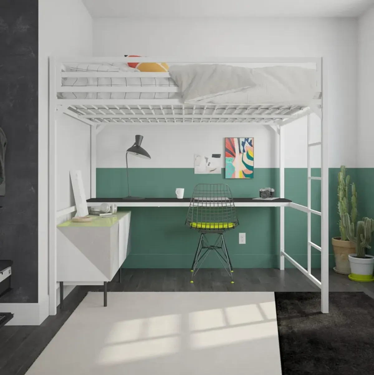 Miles Metal Full Loft Bed with Desk with an Integrated Ladder