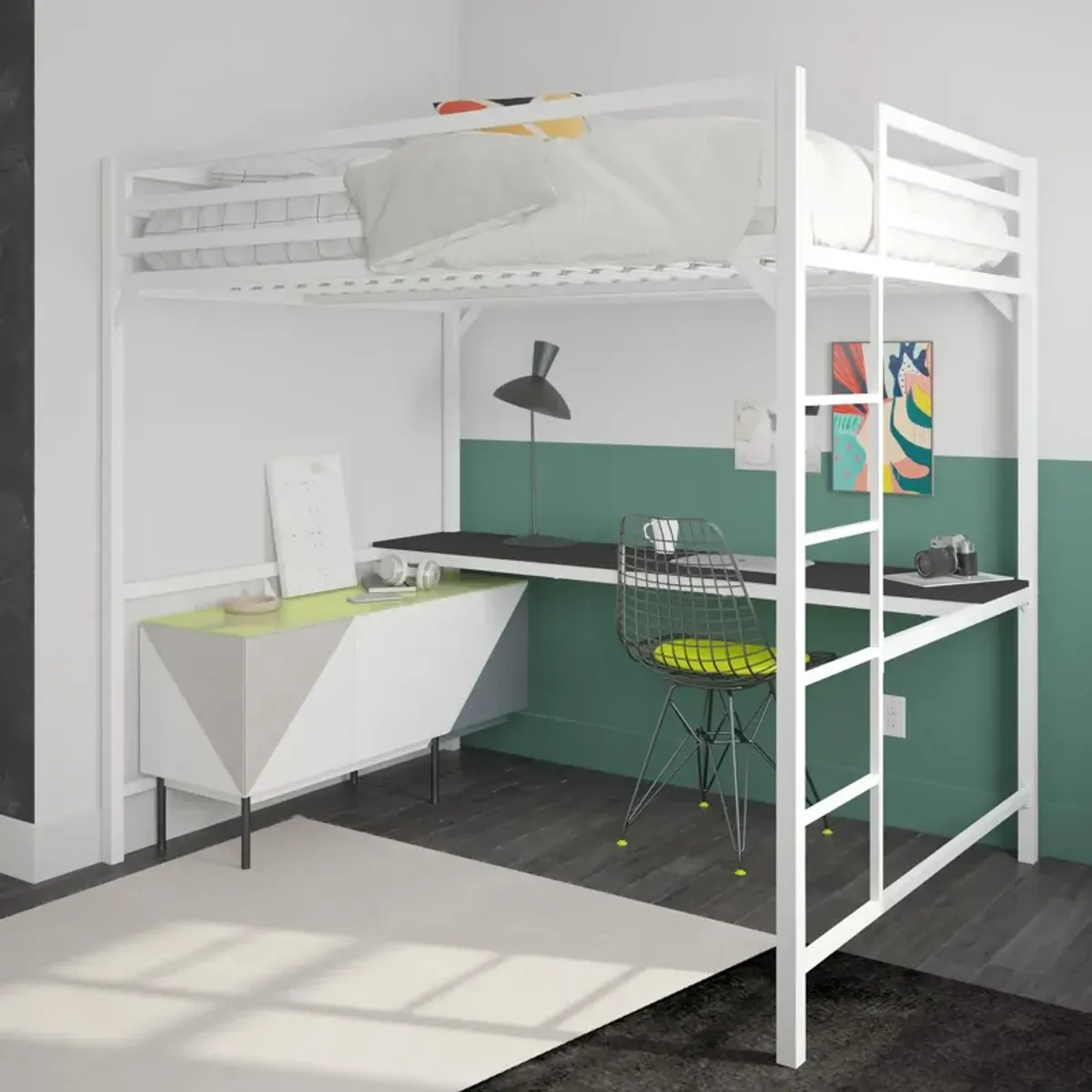 Miles Metal Full Loft Bed with Desk with an Integrated Ladder