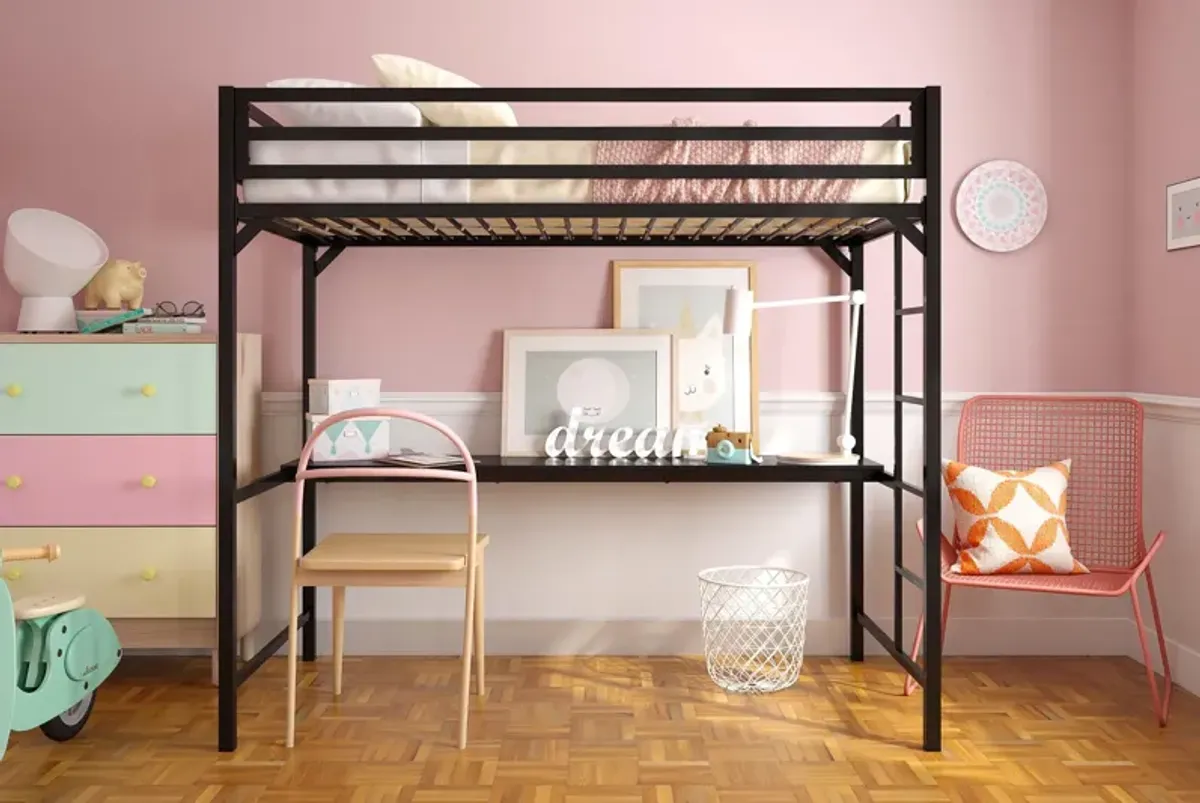 Miles Metal Full Loft Bed with Desk with an Integrated Ladder