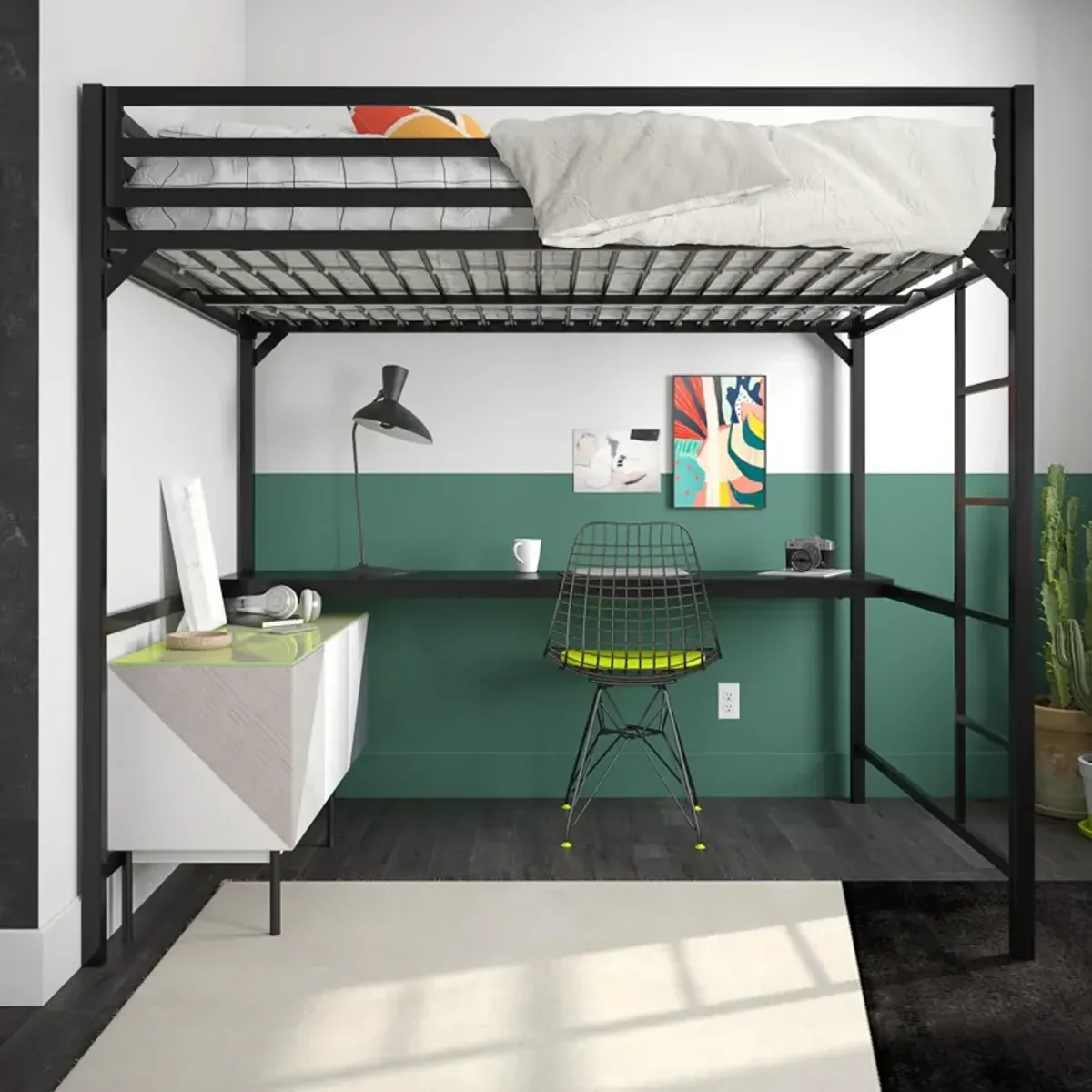 Miles Metal Full Loft Bed with Desk with an Integrated Ladder