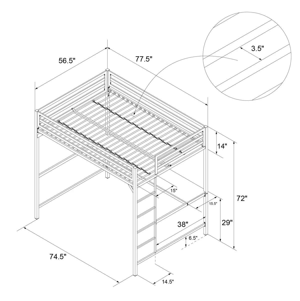 Miles Metal Full Loft Bed with Desk with an Integrated Ladder