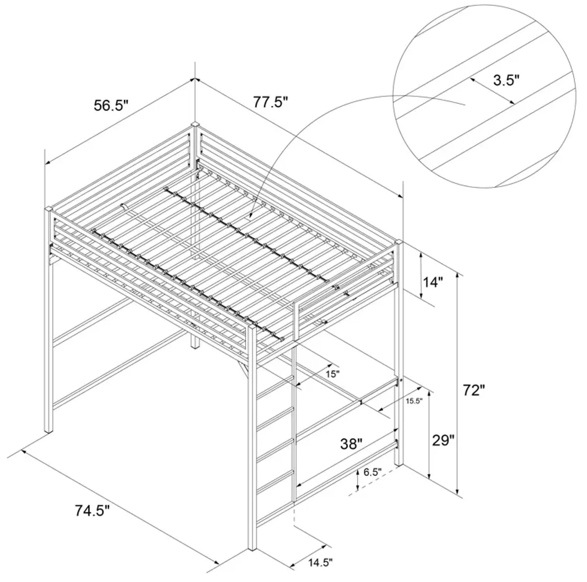 Miles Metal Full Loft Bed with Desk with an Integrated Ladder