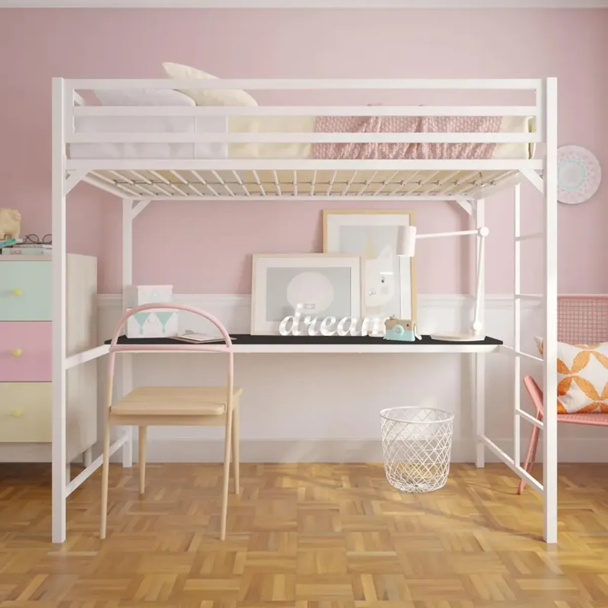 Miles Metal Full Loft Bed with Desk with an Integrated Ladder