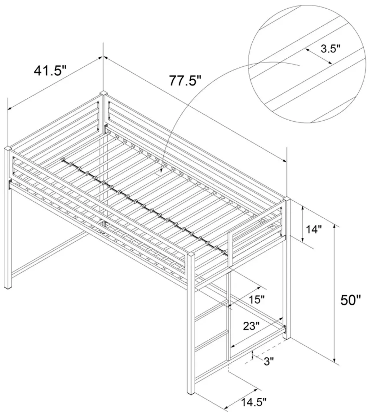 Miles Metal Junior Twin Loft Bed with Integrated Ladder