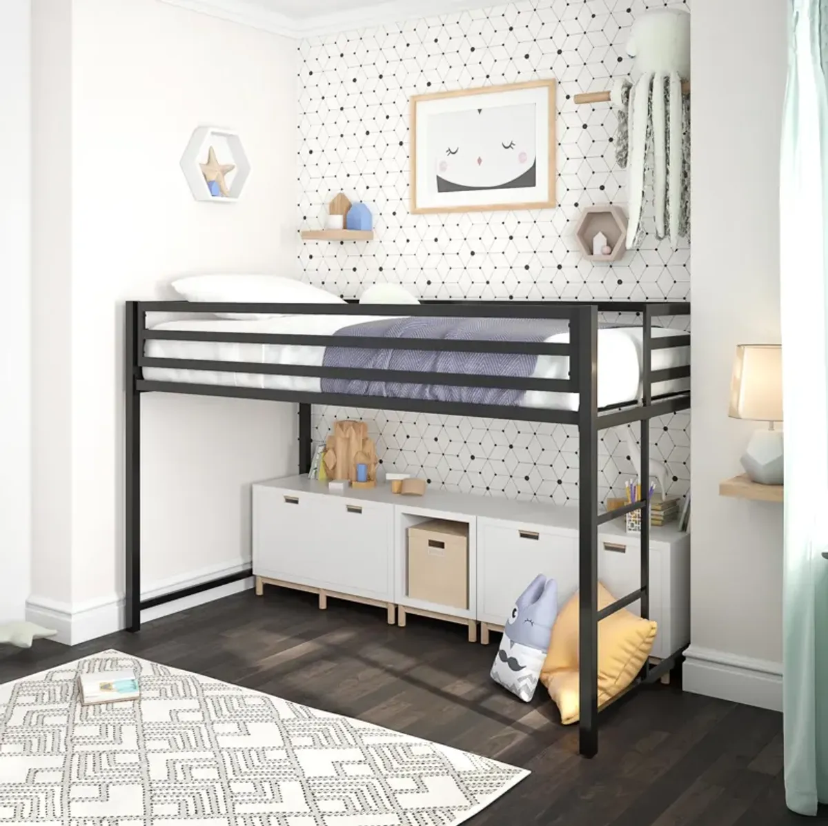 Miles Metal Junior Twin Loft Bed with Integrated Ladder