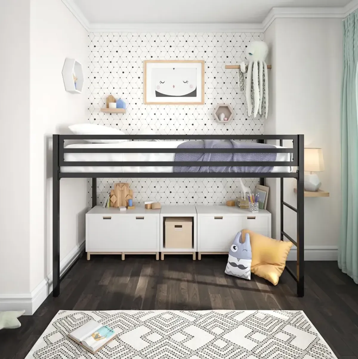 Miles Metal Junior Twin Loft Bed with Integrated Ladder