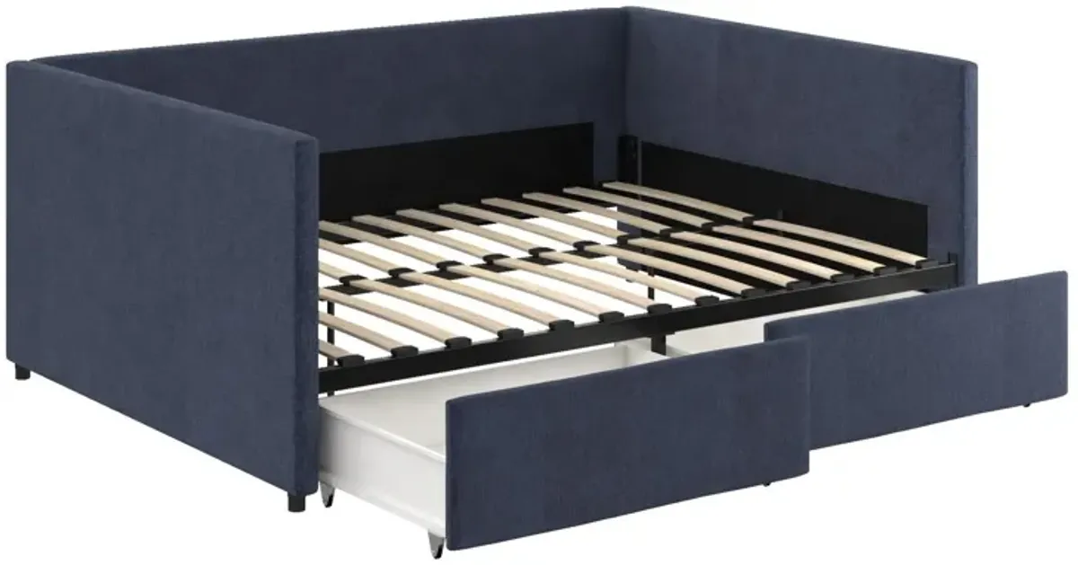 Upholstered Daybed with Wooden Slats and Storage Drawers