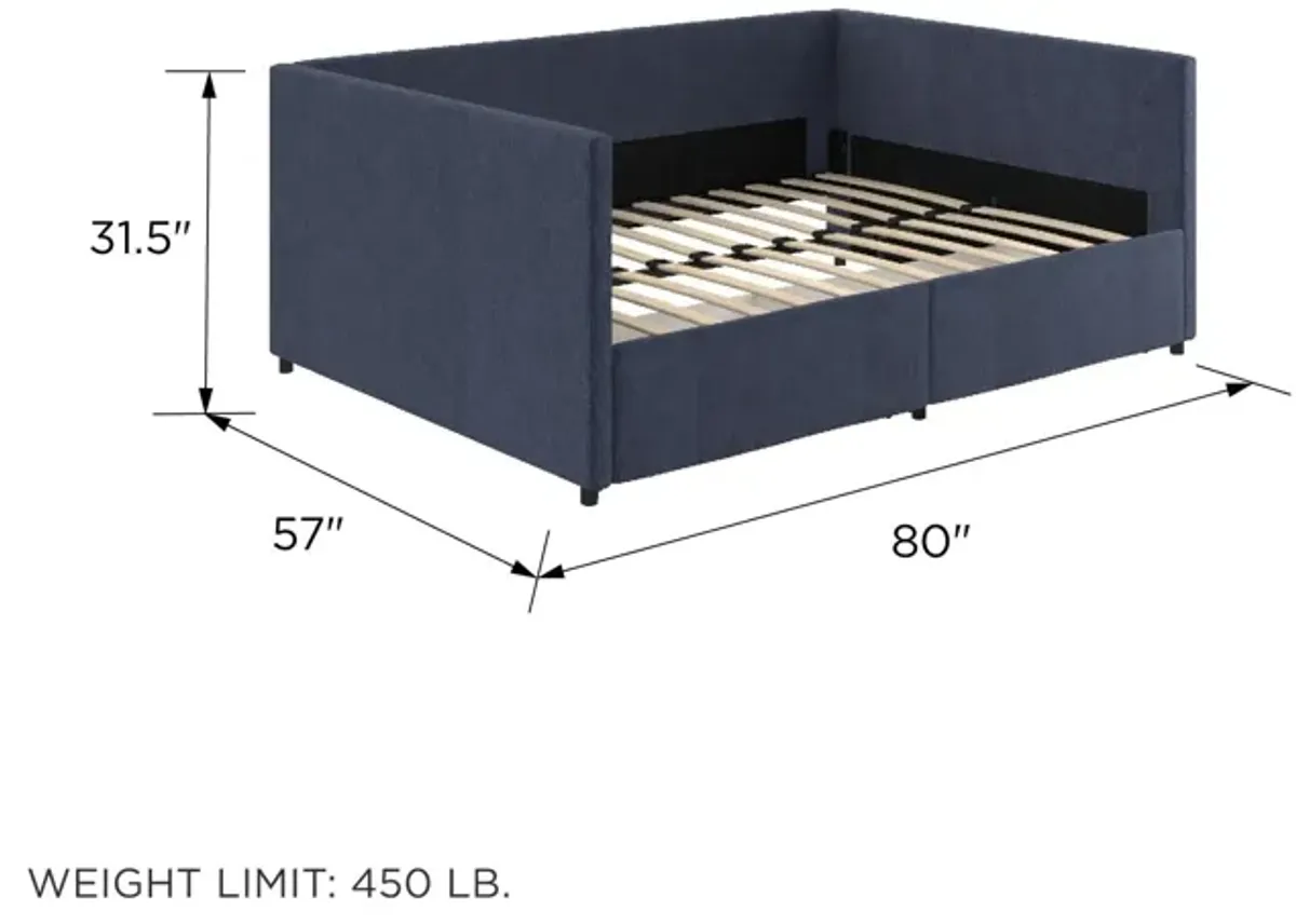 Upholstered Daybed with Wooden Slats and Storage Drawers