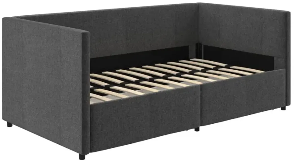 Upholstered Daybed with Wooden Slats and Storage Drawers