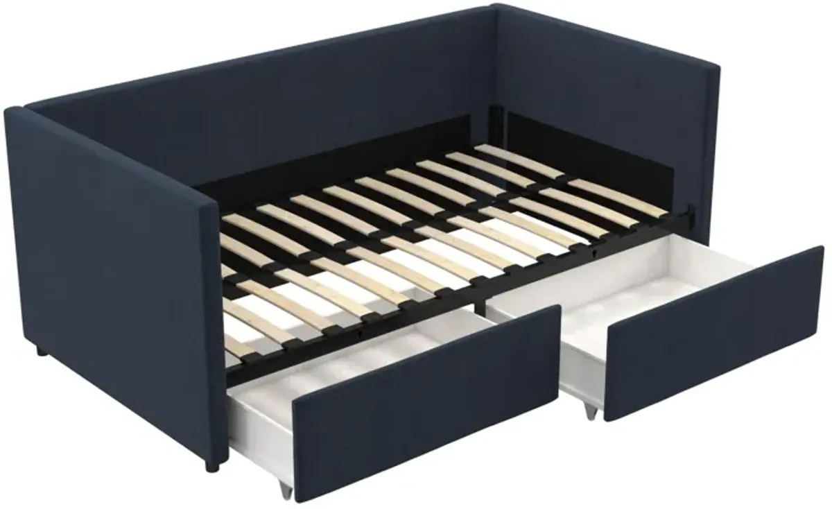 Upholstered Daybed with Wooden Slats and Storage Drawers