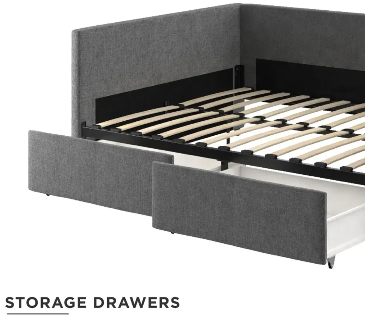 Upholstered Daybed with Wooden Slats and Storage Drawers