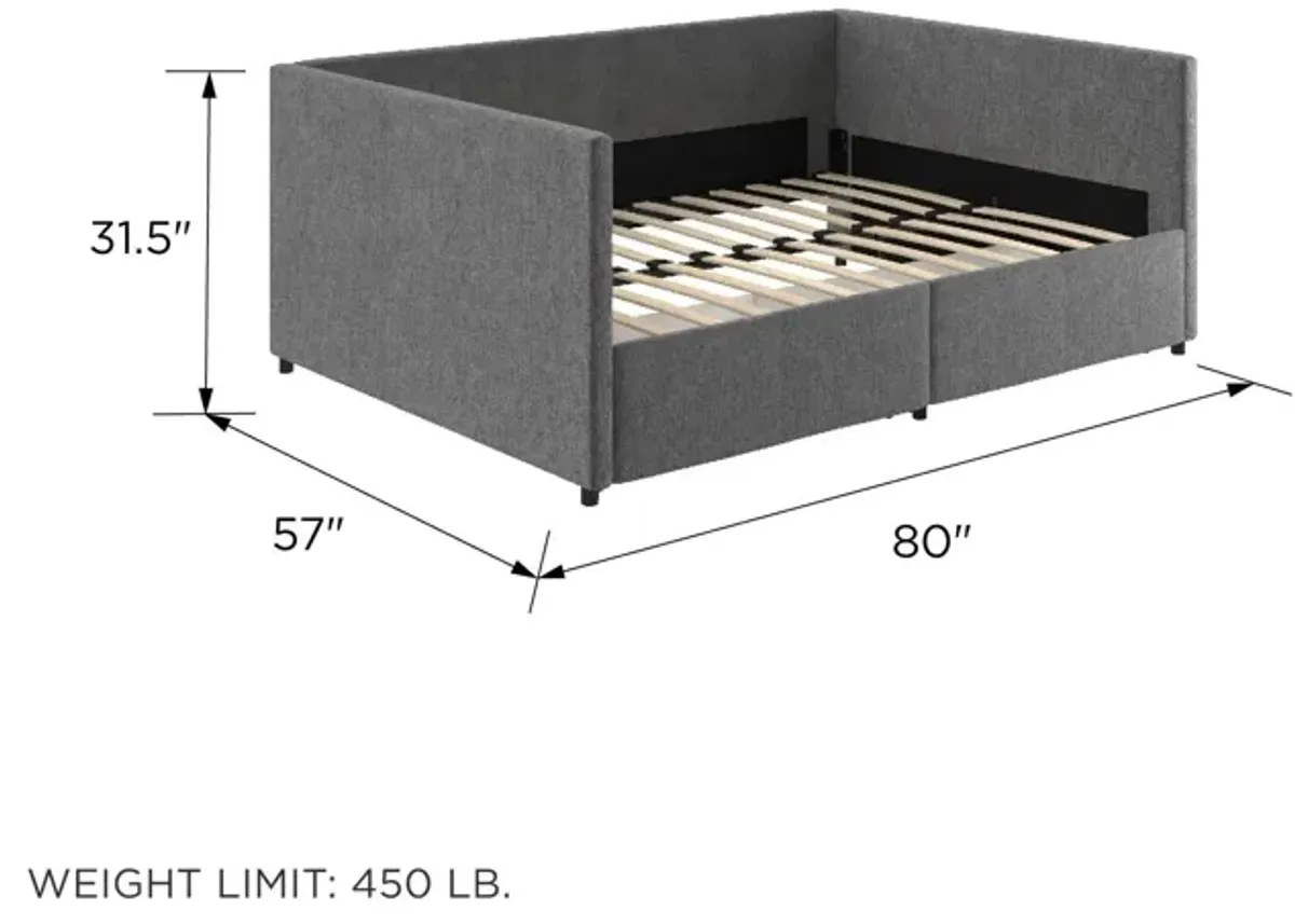 Upholstered Daybed with Wooden Slats and Storage Drawers