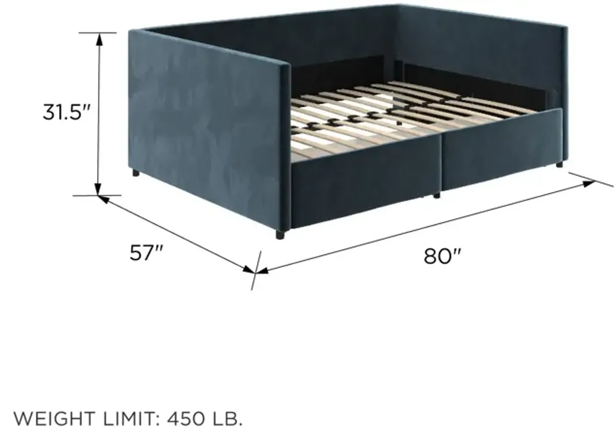 Upholstered Daybed with Wooden Slats and Storage Drawers