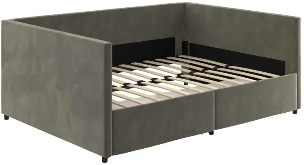 Upholstered Daybed with Wooden Slats and Storage Drawers