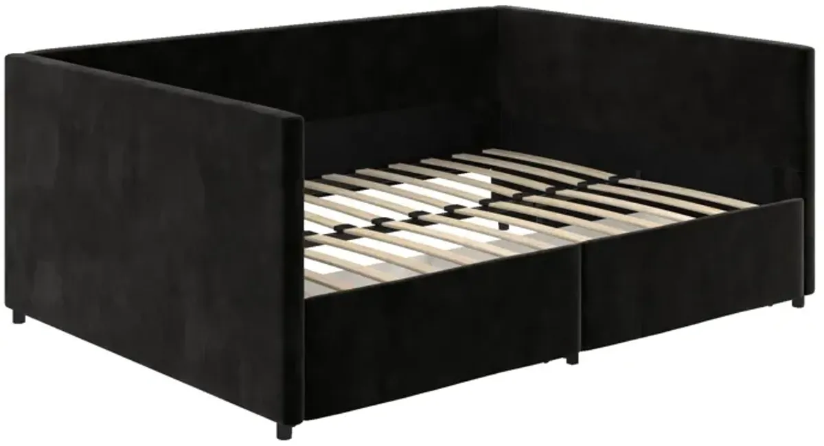 Upholstered Daybed with Wooden Slats and Storage Drawers