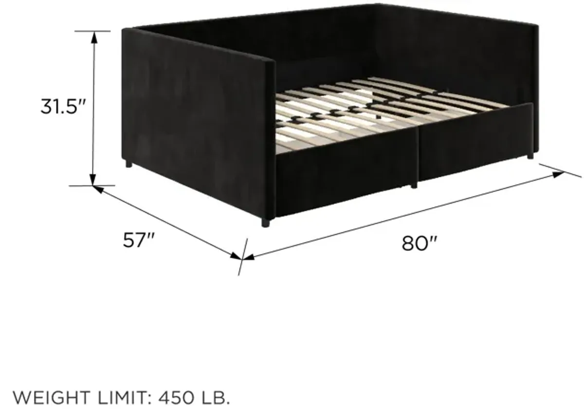 Upholstered Daybed with Wooden Slats and Storage Drawers