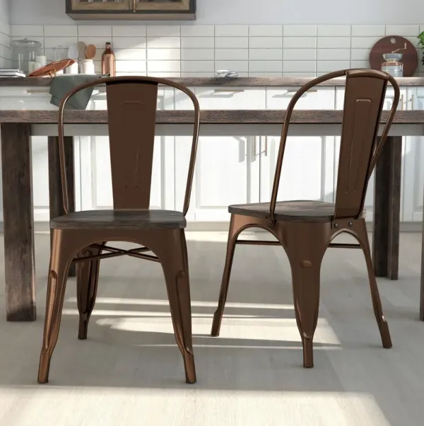 Fusion Metal Dining Chair with Wood Seat, Set of 2