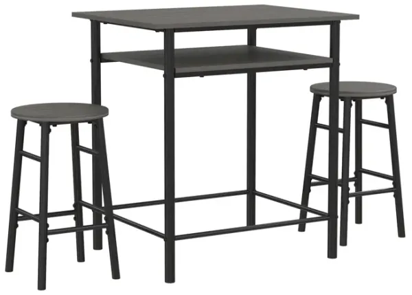 Jace Counter Height Kitchen 3 Piece Pub Set, Wood Finish and Metal Frame, Pub Table and 2 Bar Stools