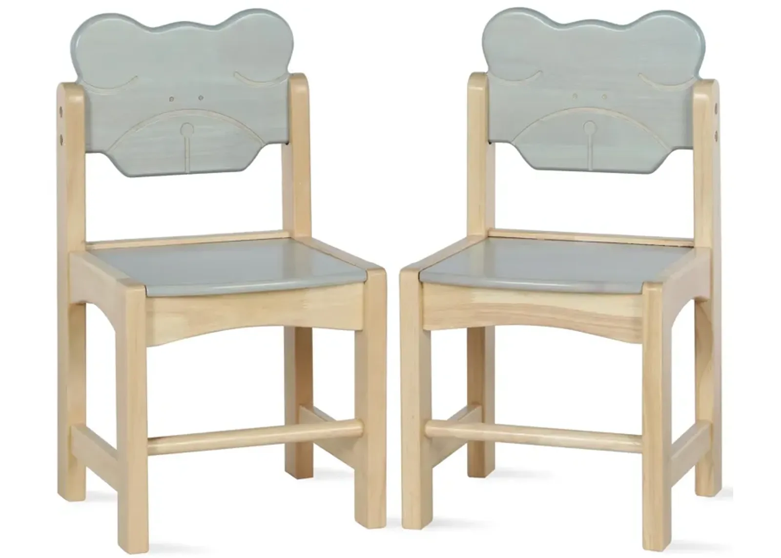 Solid Wood Two Tone Bear Chairs for Kids, Set of 2