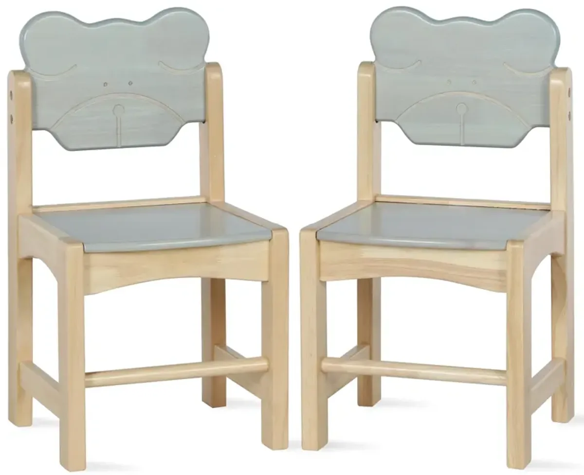 Solid Wood Two Tone Bear Chairs for Kids, Set of 2