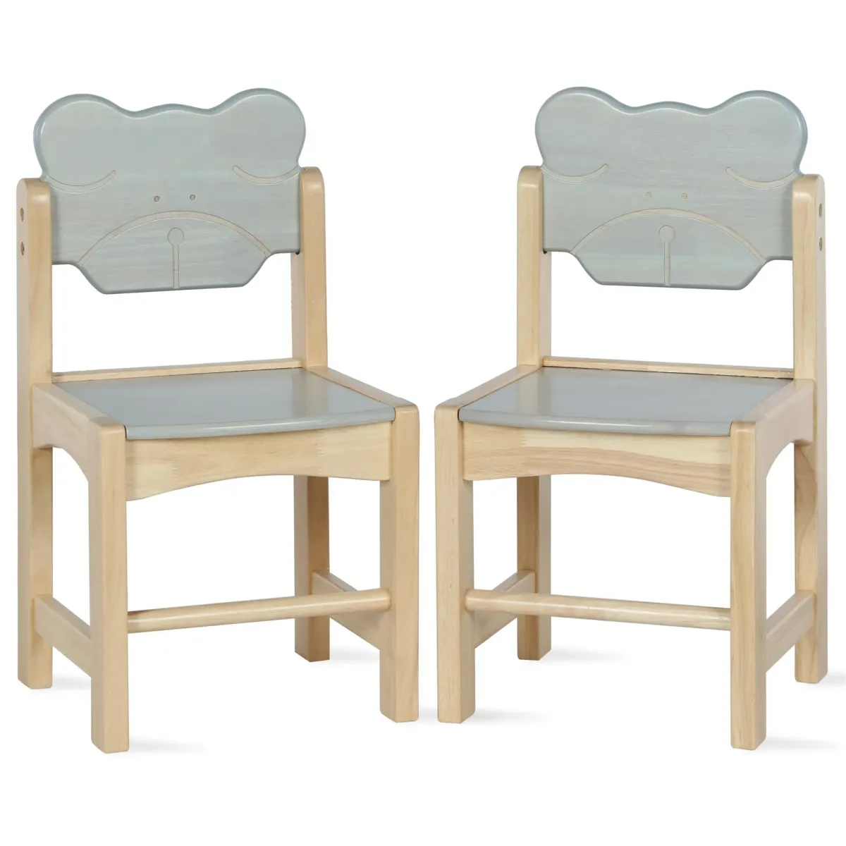 Solid Wood Two Tone Bear Chairs for Kids, Set of 2