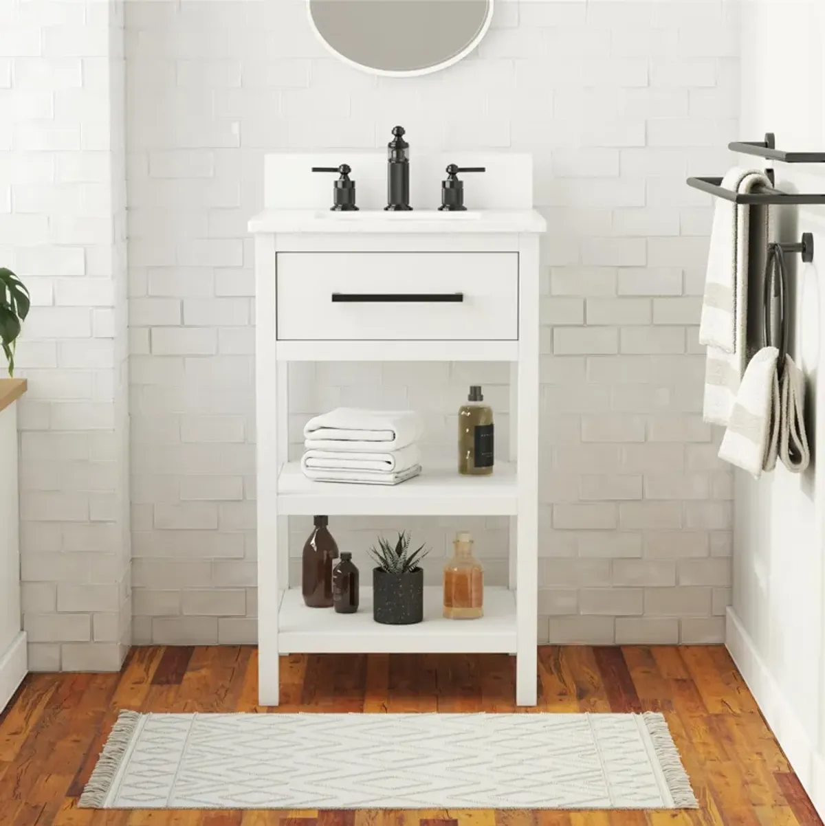 Pisa 20 Inch Bathroom Vanity with Carrera Countertop and 2 Storage Shelves