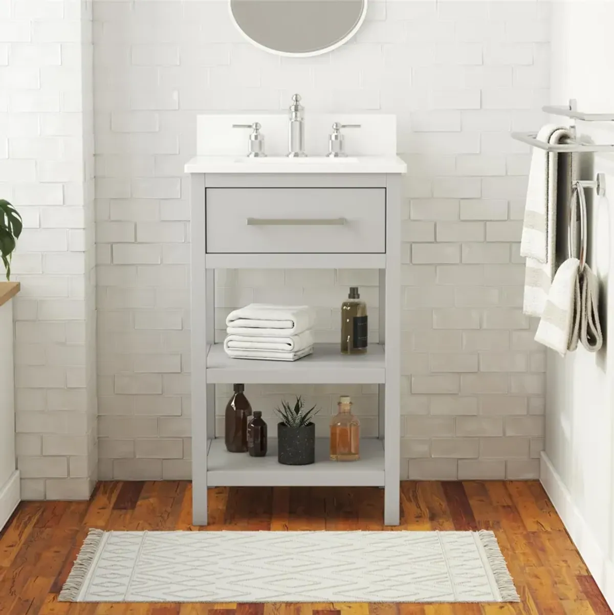 Pisa 20 Inch Bathroom Vanity with Carrera Countertop and 2 Storage Shelves