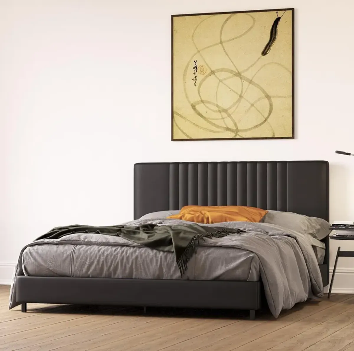 Rio Faux Leather Upholstered Platform Bed with Tufted Headboard