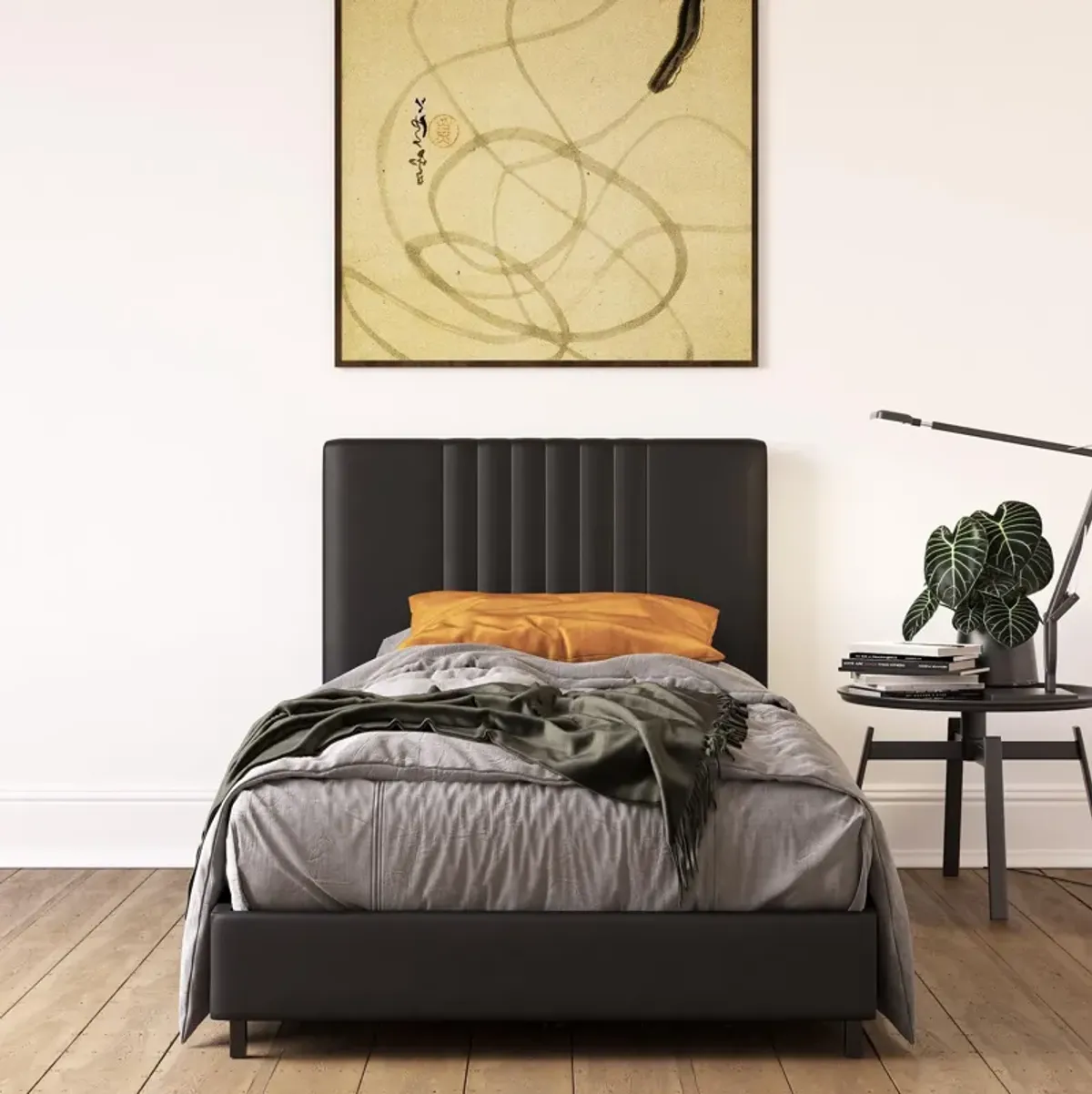 Rio Faux Leather Upholstered Platform Bed with Tufted Headboard