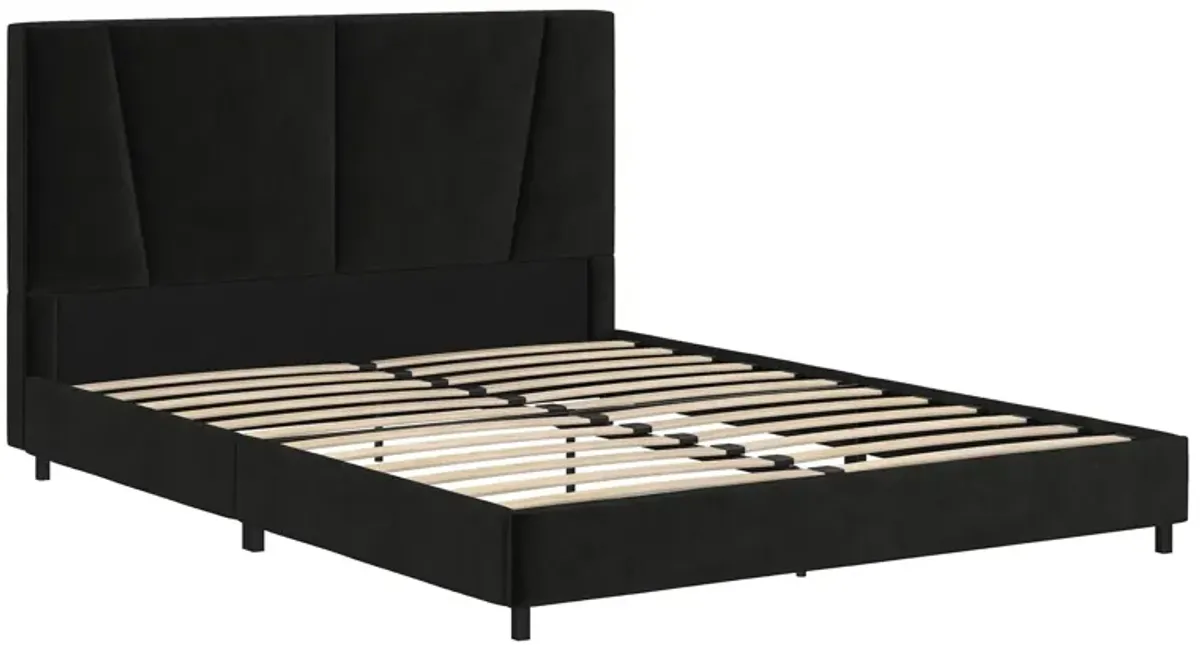 Maverick Velvet Upholstered Platform Bed with Tufted Headboard